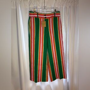 NWT BODEN Green & Pink & Orange Linen Wide Leg Pants size 8